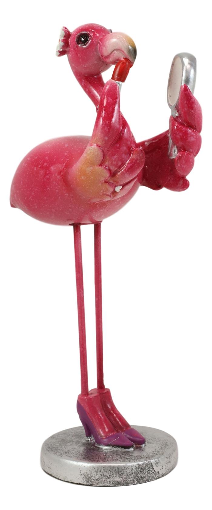 ebros gift Ebros Fashion Diva Pink Flamingo In Red Pumps With Hand Mirror & Lipstick Statue