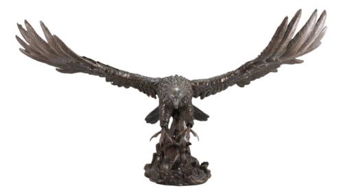 Ebros Gift Ebros Faux Bronze Large Swooping Eagle With Talons Out Catching Prey Statue 19" Wide Bald Eagle Decor Figurine Patriotic Wildlife Nature Sculpture