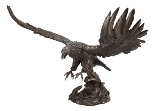 Ebros Gift Ebros Faux Bronze Large Swooping Eagle With Talons Out Catching Prey Statue 19" Wide Bald Eagle Decor Figurine Patriotic Wildlife Nature Sculpture