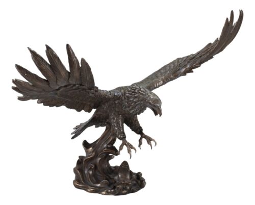 ebros gift Ebros Faux Bronze Large Swooping Eagle with Talons Out Catching Prey Statue 19" Wide Bald Eagle Decor Figurine Patriotic Wildlife Nature Sculpture