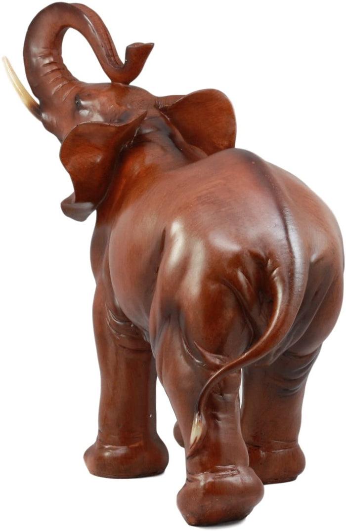 Ebros Gift Ebros Faux Mahogany Wood Thai Buddha Elephant With Trunk Up Statue 14.25"Long