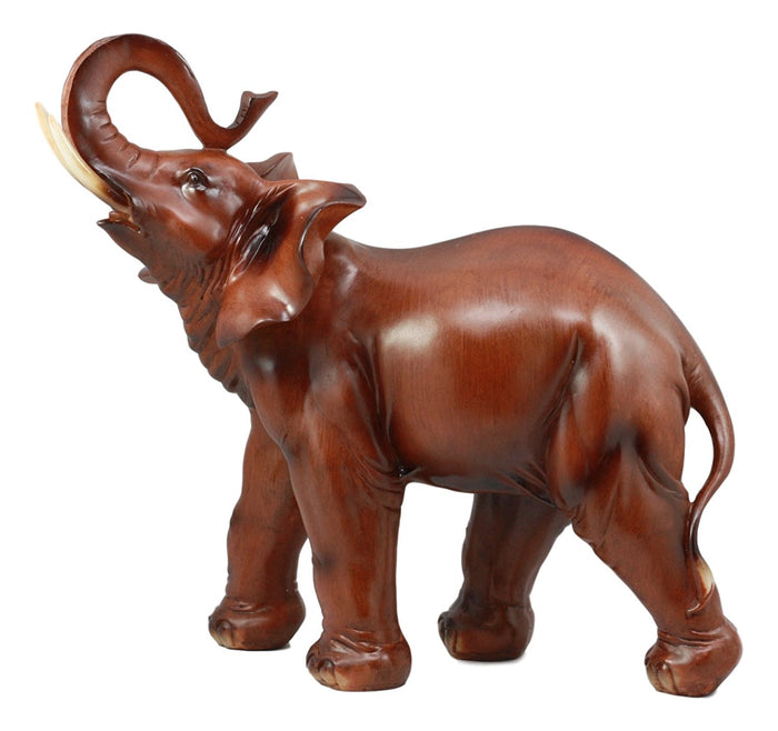 Ebros Gift Ebros Faux Mahogany Wood Thai Buddha Elephant With Trunk Up Statue 14.25"Long