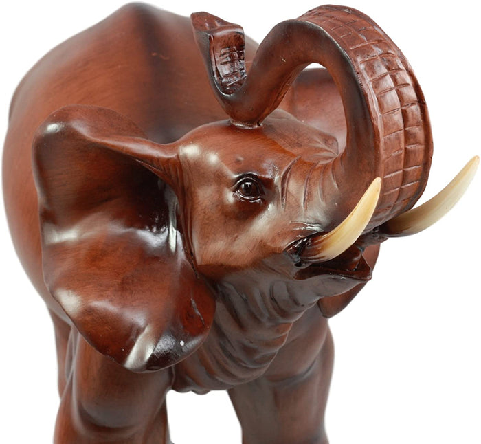 Ebros Gift Ebros Faux Mahogany Wood Thai Buddha Elephant With Trunk Up Statue 14.25"Long