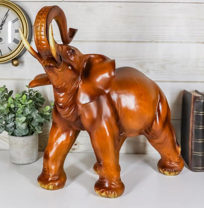 ebros gift Ebros Faux Mahogany Wood Thai Buddha Elephant With Trunk Up Statue 14.25"Long