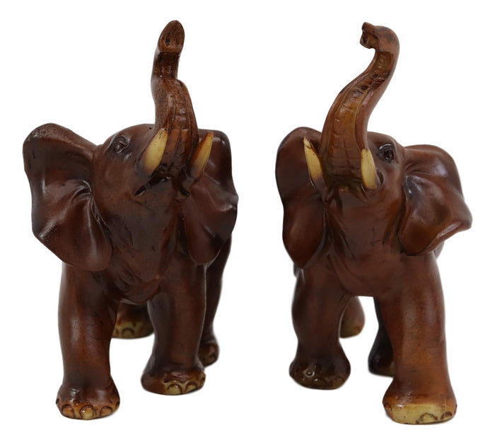 Ebros Gift Ebros Faux Wood Feng Shui Elephant With Trunk Up Statue Set Of 2 Thai Buddhism