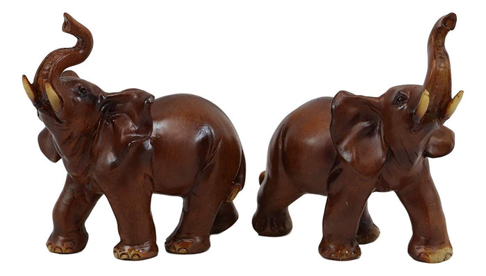 Ebros Gift Ebros Faux Wood Feng Shui Elephant With Trunk Up Statue Set Of 2 Thai Buddhism