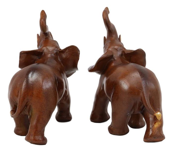 Ebros Gift Ebros Faux Wood Feng Shui Elephant With Trunk Up Statue Set Of 2 Thai Buddhism