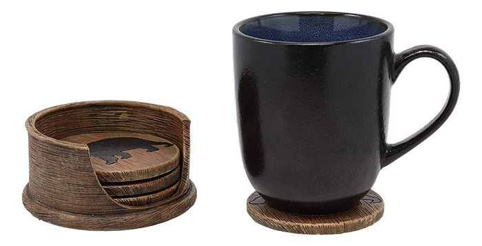 Ebros Gift Ebros Faux Wood Rustic Forest Black Bear Coaster Holder With 4 Round Coasters Set