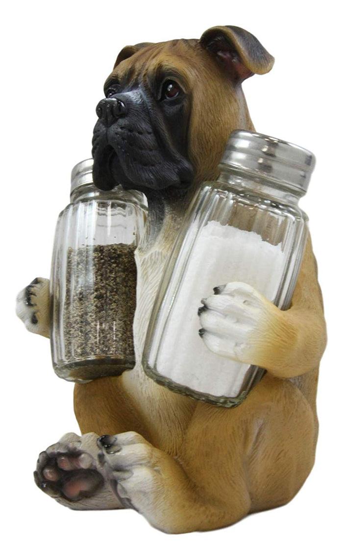 Ebros Gift Ebros Fawn Boxer Puppy Dog Hugging Glass Salt Pepper Shakers Holder 6.25"High