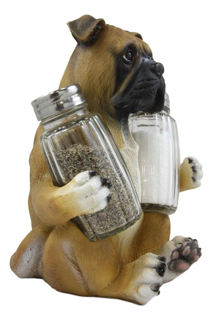 Ebros Gift Ebros Fawn Boxer Puppy Dog Hugging Glass Salt Pepper Shakers Holder 6.25"High