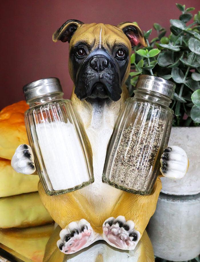 ebros gift Ebros Fawn Boxer Puppy Dog Hugging Glass Salt Pepper Shakers Holder 6.25"High
