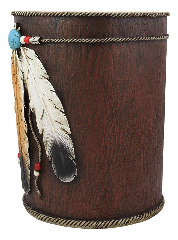 Ebros Gift Ebros Feathers Turquoise Stone And Beads Dream Catcher Waste Basket Bin 9.5"H