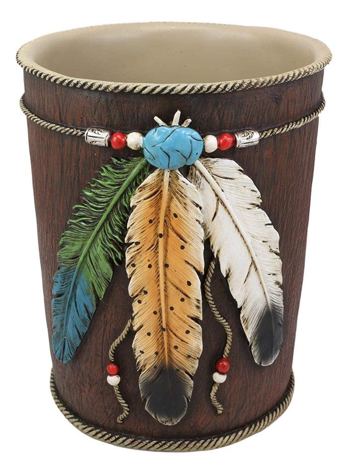 ebros gift Ebros Feathers Turquoise Stone and Beads Dream Catcher Waste Basket Bin 9.5"H