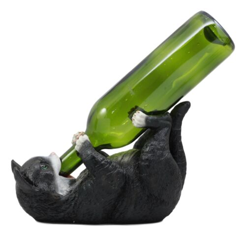 Ebros Gift Ebros Feline Black And White Tuxedo Cat Wine Bottle Holder Caddy Figurine