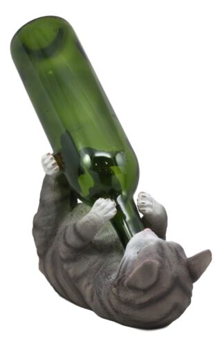 Ebros Gift Ebros Feline Tabby Grey Kitty Cat Wine Bottle Holder Caddy Figurine (Grey)