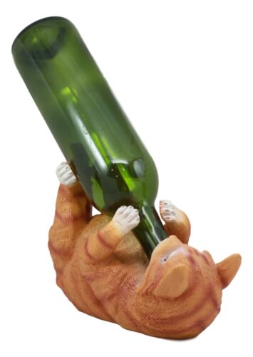 Ebros Gift Ebros Feline Tabby Kitty Cat Wine Bottle Holder Caddy Figurine For Whimsical Tabletop Wine Racks Or Animal Statues & Kitten Figurines As Birthday Gifts Crazy For Cat Lovers (Orange Tabby)
