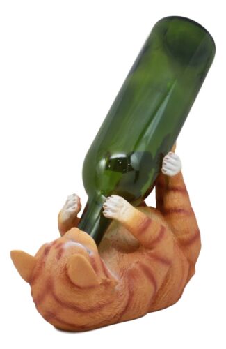 Ebros Gift Ebros Feline Tabby Kitty Cat Wine Bottle Holder Caddy Figurine For Whimsical Tabletop Wine Racks Or Animal Statues & Kitten Figurines As Birthday Gifts Crazy For Cat Lovers (Orange Tabby)