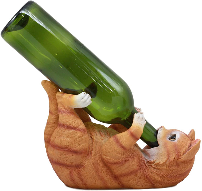 ebros gift Ebros Feline Tabby Kitty Cat Wine Bottle Holder Caddy (Orange Tabby)