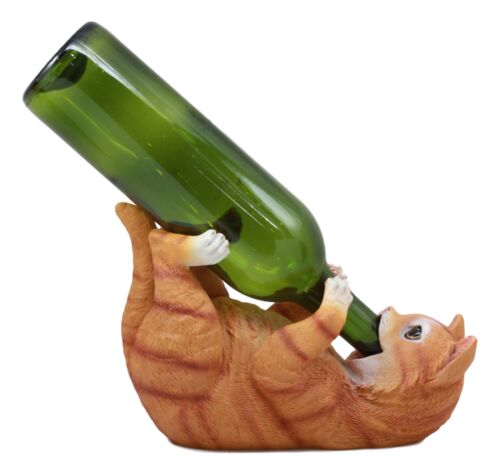 ebros gift Ebros Feline Tabby Kitty Cat Wine Bottle Holder Caddy Figurine for Whimsical Tabletop Wine Racks or Animal Statues & Kitten Figurines As Birthday Gifts Crazy for Cat Lovers (Orange Tabby)