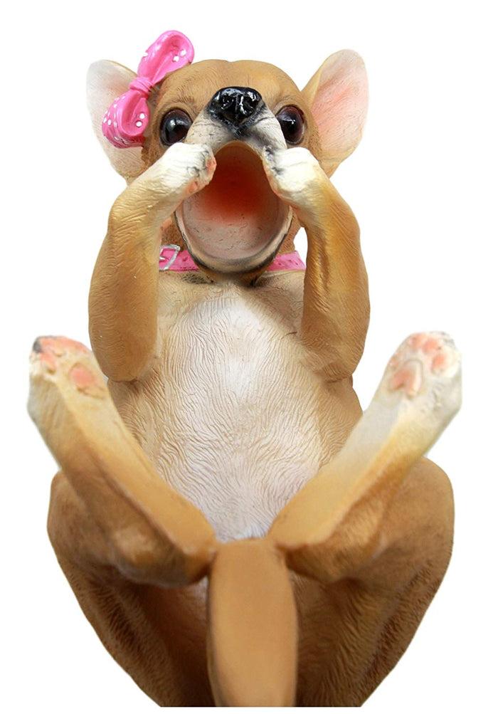 Ebros Gift Ebros Female Pink Ribbon Tea Cup Chihuahua Wine Holder Bottle Caddy Figurine 10.25" Long