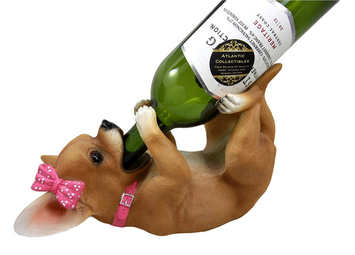 ebros gift Ebros Female Pink Ribbon Tea Cup Chihuahua Wine Holder Bottle Caddy Figurine 10.25" Long