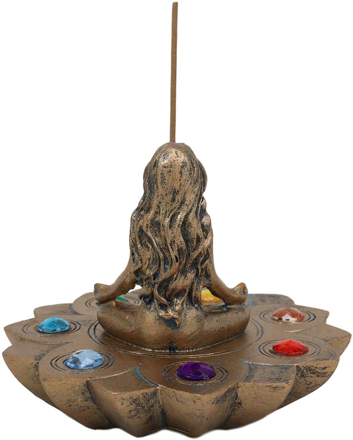 Ebros Gift Ebros Feminine Triple Goddess Yoga With Chakra Lotus Flower Incense Stick Holder