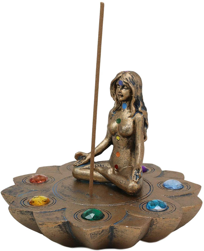 Ebros Gift Ebros Feminine Triple Goddess Yoga With Chakra Lotus Flower Incense Stick Holder