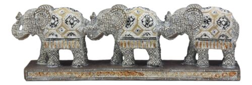 Ebros Gift Ebros Feng Shui 3 Silver Geometric Elephants Statue W/ Tapestry Blanket Design
