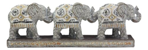 Ebros Gift Ebros Feng Shui 3 Silver Geometric Elephants Statue W/ Tapestry Blanket Design