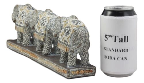 Ebros Gift Ebros Feng Shui 3 Silver Geometric Elephants Statue W/ Tapestry Blanket Design