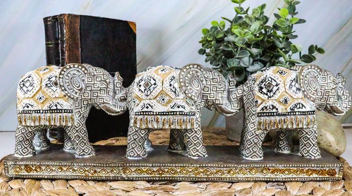 ebros gift Ebros Feng Shui 3 Silver Geometric Elephants Statue W/ Tapestry Blanket Design