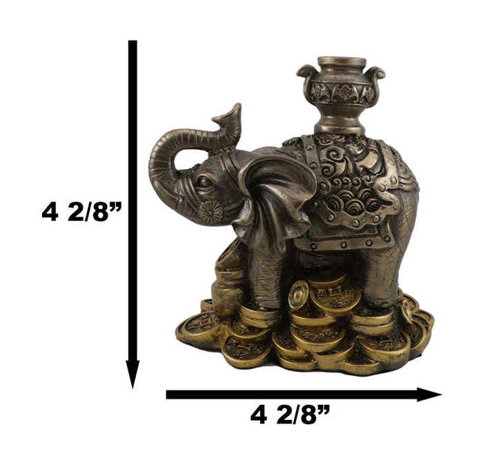 Ebros Gift Ebros Feng Shui Auspicious Elephant With Trunk Up Standing On Gold Ingot Coins Statue