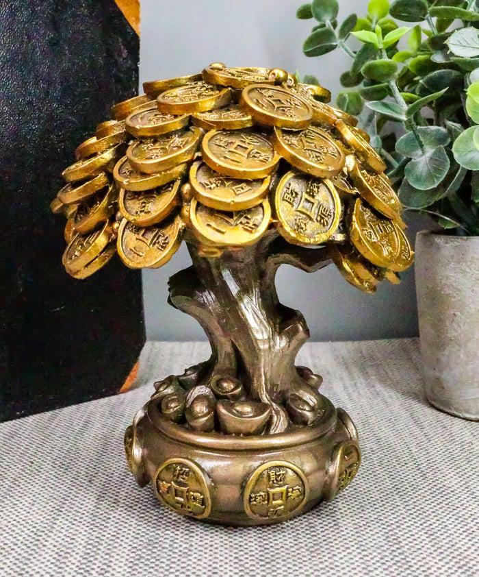 ebros gift Ebros Feng Shui Gold Tree Statue Golden Money Coin Tree of Wealth And Abundance Decor Talisman Figurine