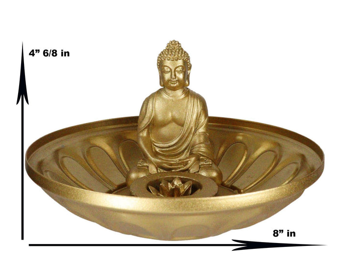 Ebros Gift Ebros Feng Shui Golden Meditating Buddha Zen Dish With Pebbles & Lotus Flower