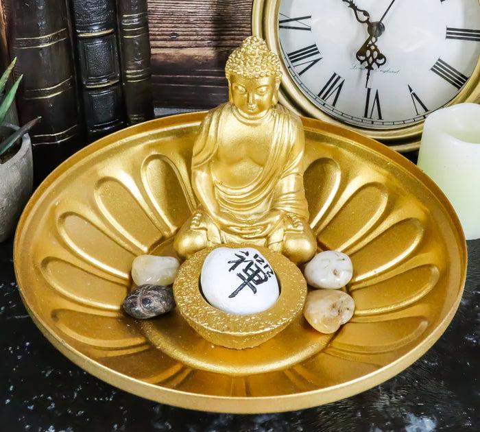 ebros gift Ebros Feng Shui Golden Meditating Buddha Zen Dish With Pebbles & Lotus Flower