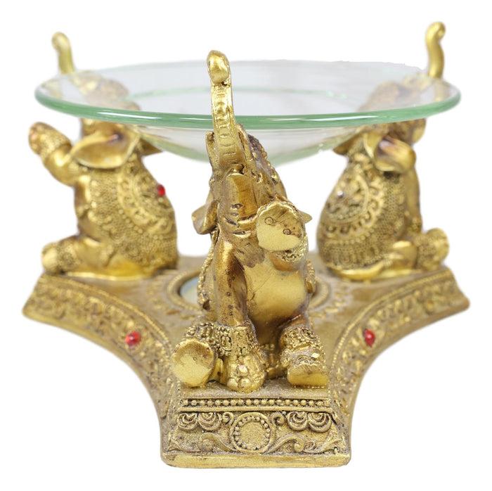 Ebros Gift Ebros Feng Shui Golden Thai Buddha Elephants Trumpeting Candle Oil Warmer Statue