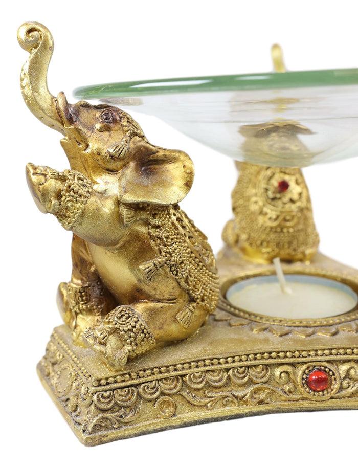 Ebros Gift Ebros Feng Shui Golden Thai Buddha Elephants Trumpeting Candle Oil Warmer Statue