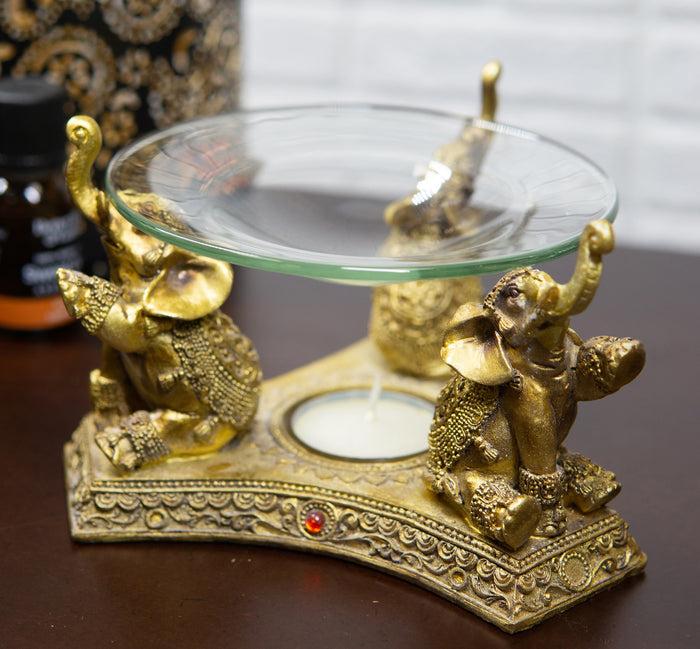ebros gift Ebros Feng Shui Golden Thai Buddha Elephants Trumpeting Candle Oil Warmer Statue