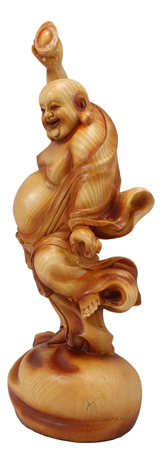 Ebros Gift Ebros Feng Shui Hotei Dancing Buddha With Gold Ingot And Money Bag Statue 11" H