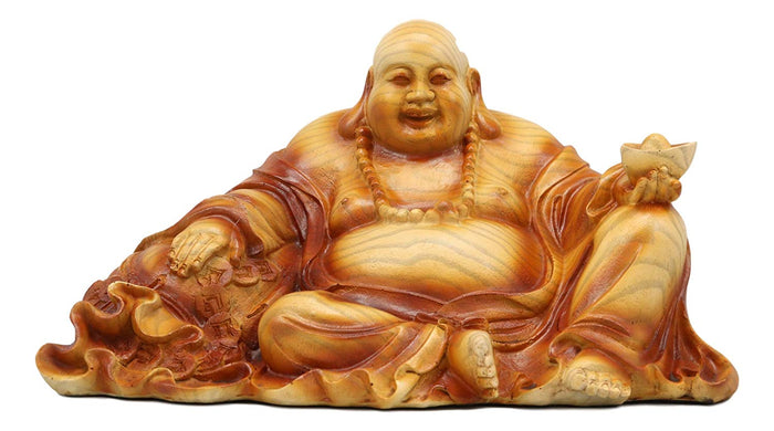Ebros Gift Ebros Feng Shui Hotei Happy Buddha Sitting With Gold Ingot And Money Coins 9" W