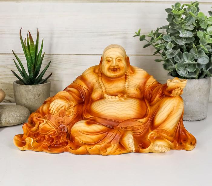 ebros gift Ebros Feng Shui Hotei Happy Buddha Sitting with Gold Ingot and Money Coins 9" W