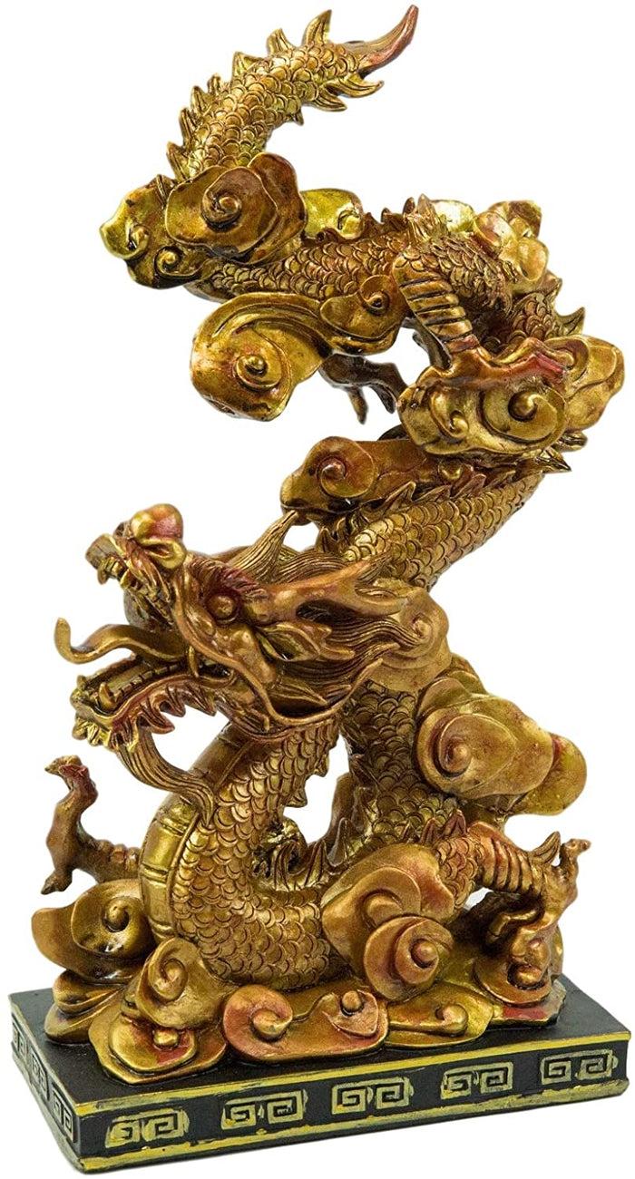 Ebros Gift Ebros Feng Shui Nine Dragons Golden Dragon King Statue With Black Base 10.25"H