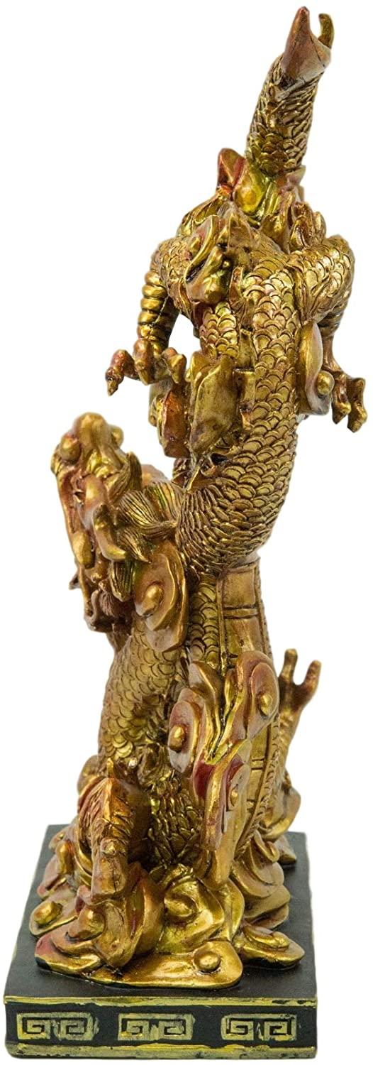 Ebros Gift Ebros Feng Shui Nine Dragons Golden Dragon King Statue With Black Base 10.25"H