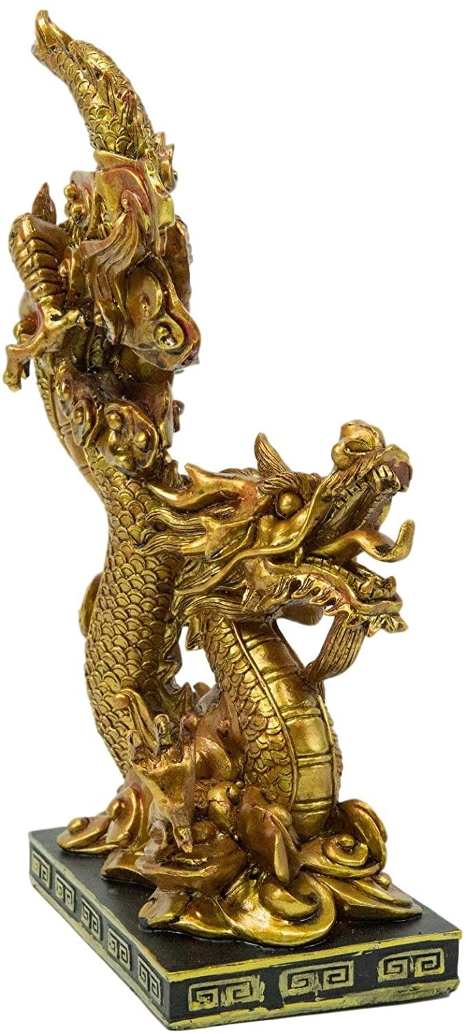 Ebros Gift Ebros Feng Shui Nine Dragons Golden Dragon King Statue With Black Base 10.25"H