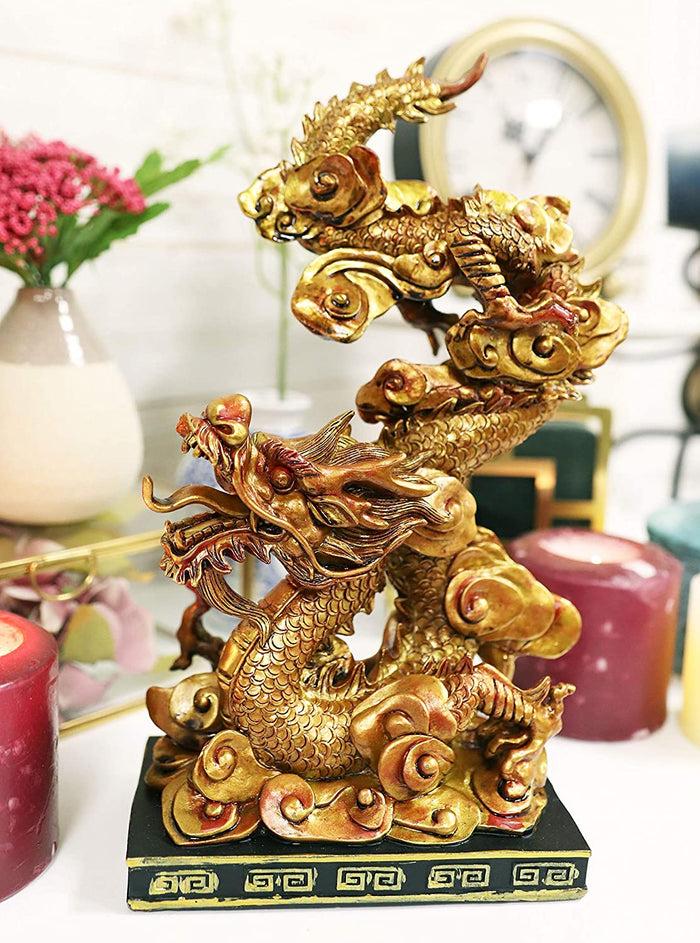 ebros gift Ebros Feng Shui Nine Dragons Golden Dragon King Statue With Black Base 10.25"H