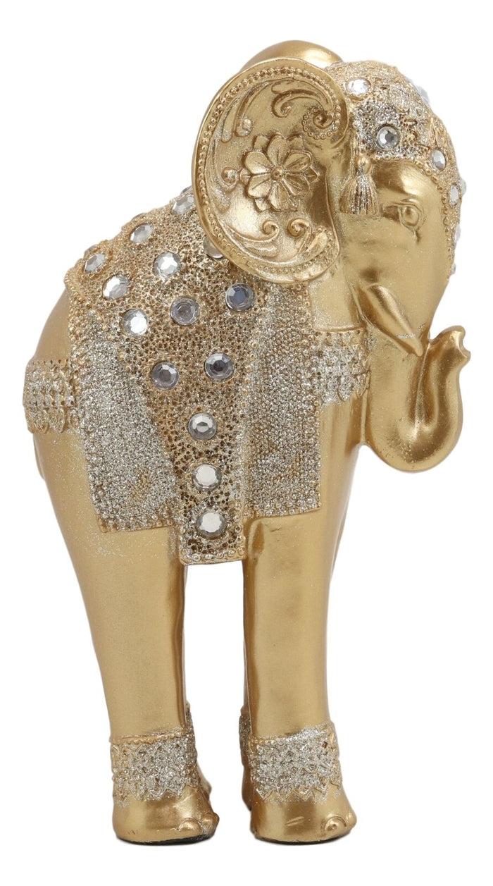 Ebros Gift Ebros Feng Shui Royal Gold Ornate Design With Crystals And Glitters Resting Elephant Statue 9.25" High Vastu 3D Zen Elephants Figurine Symbol Of Wisdom Wealth Fortune Success And Protection
