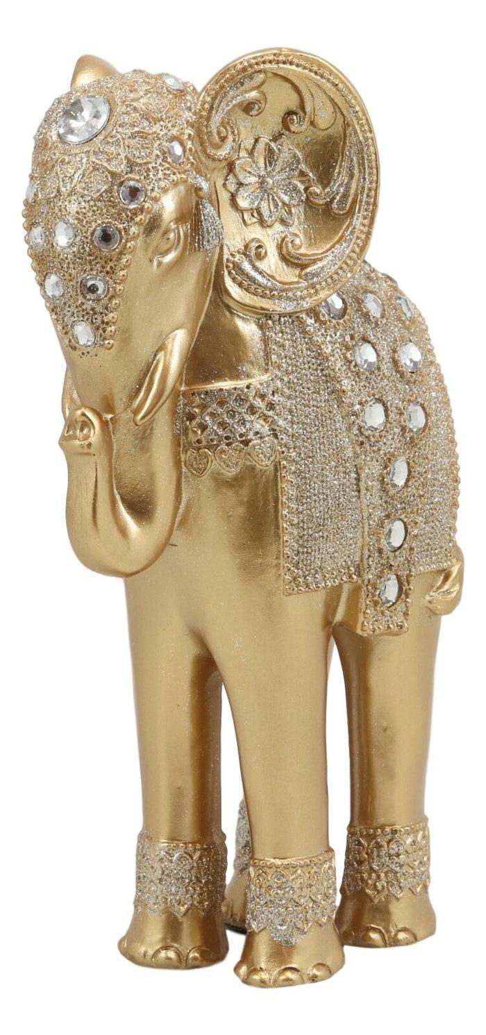 ebros gift Ebros Feng Shui Royal Gold Ornate Design with Crystals and Glitters Resting Elephant Statue 9.25" High Vastu 3D Zen Elephants Figurine Symbol of Wisdom Wealth Fortune Success and Protection