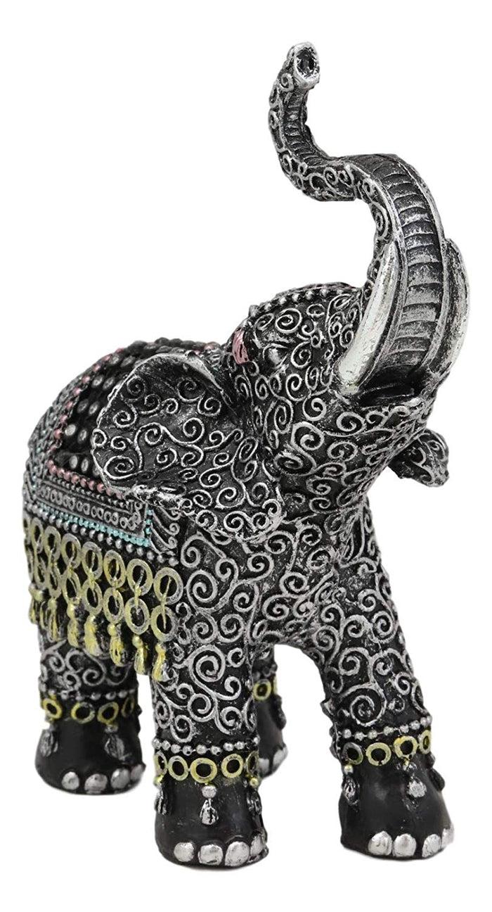 Ebros Gift Ebros Feng Shui Scroll Art With Tapestry Pattern Trunk Up Trumpeting Elephant Statue