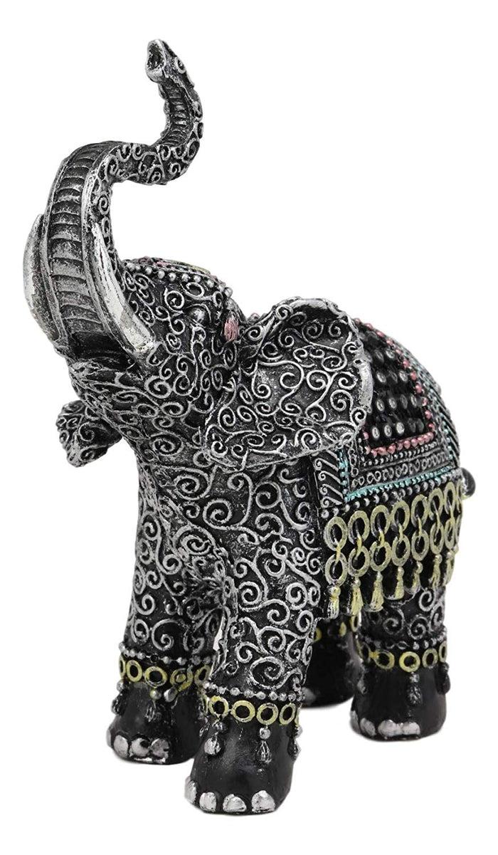 Ebros Gift Ebros Feng Shui Scroll Art With Tapestry Pattern Trunk Up Trumpeting Elephant Statue