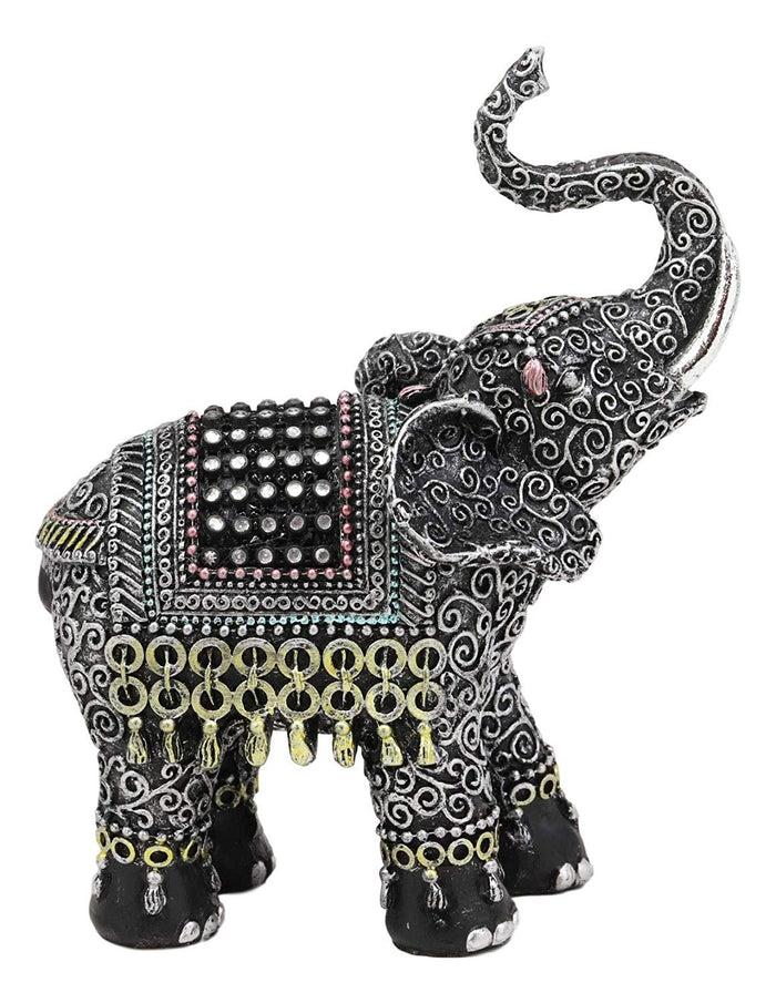 Ebros Gift Ebros Feng Shui Scroll Art With Tapestry Pattern Trunk Up Trumpeting Elephant Statue